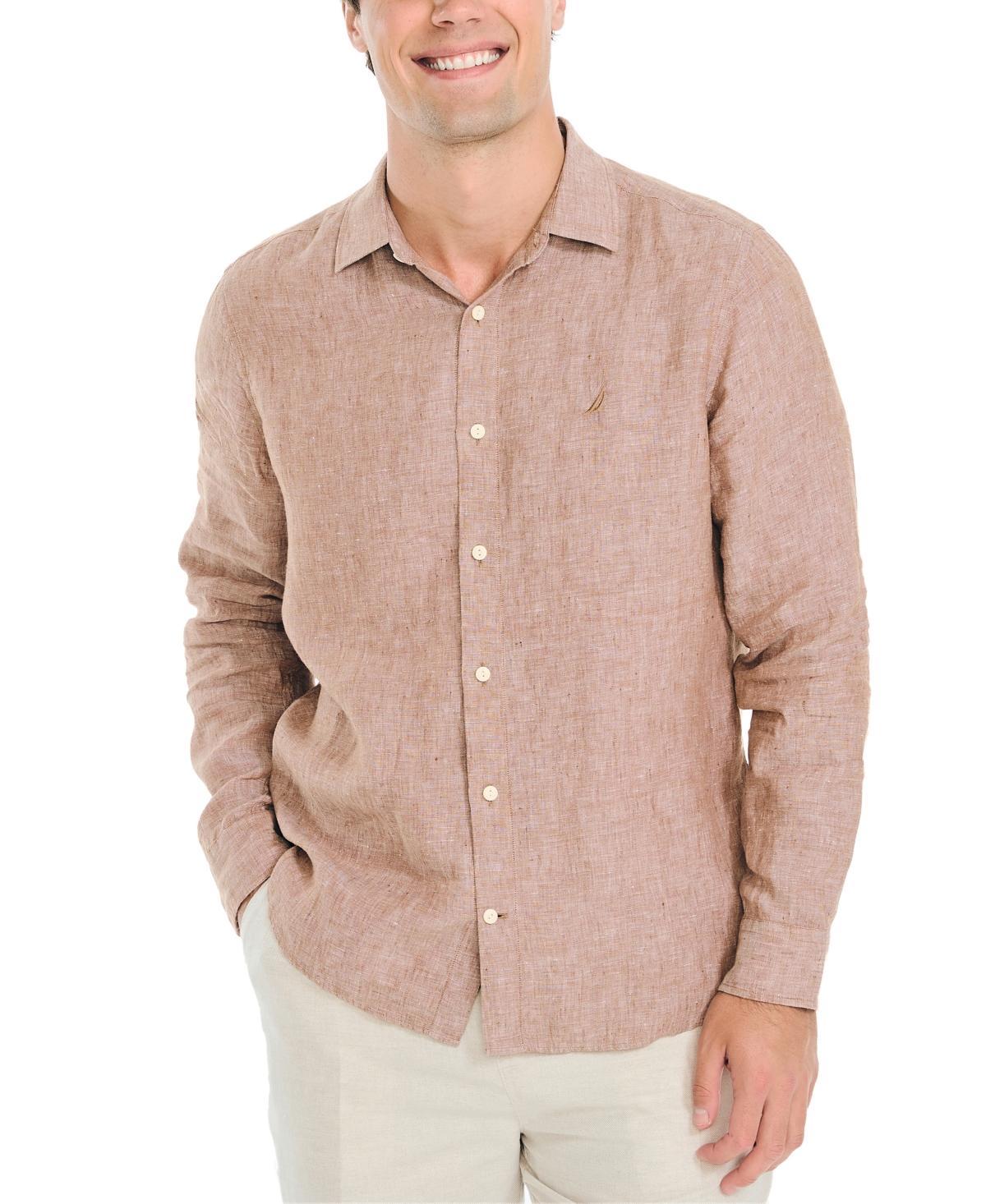 Nautica Mens Classic-Fit Long-Sleeve Button-Up Solid Linen Shirt Product Image