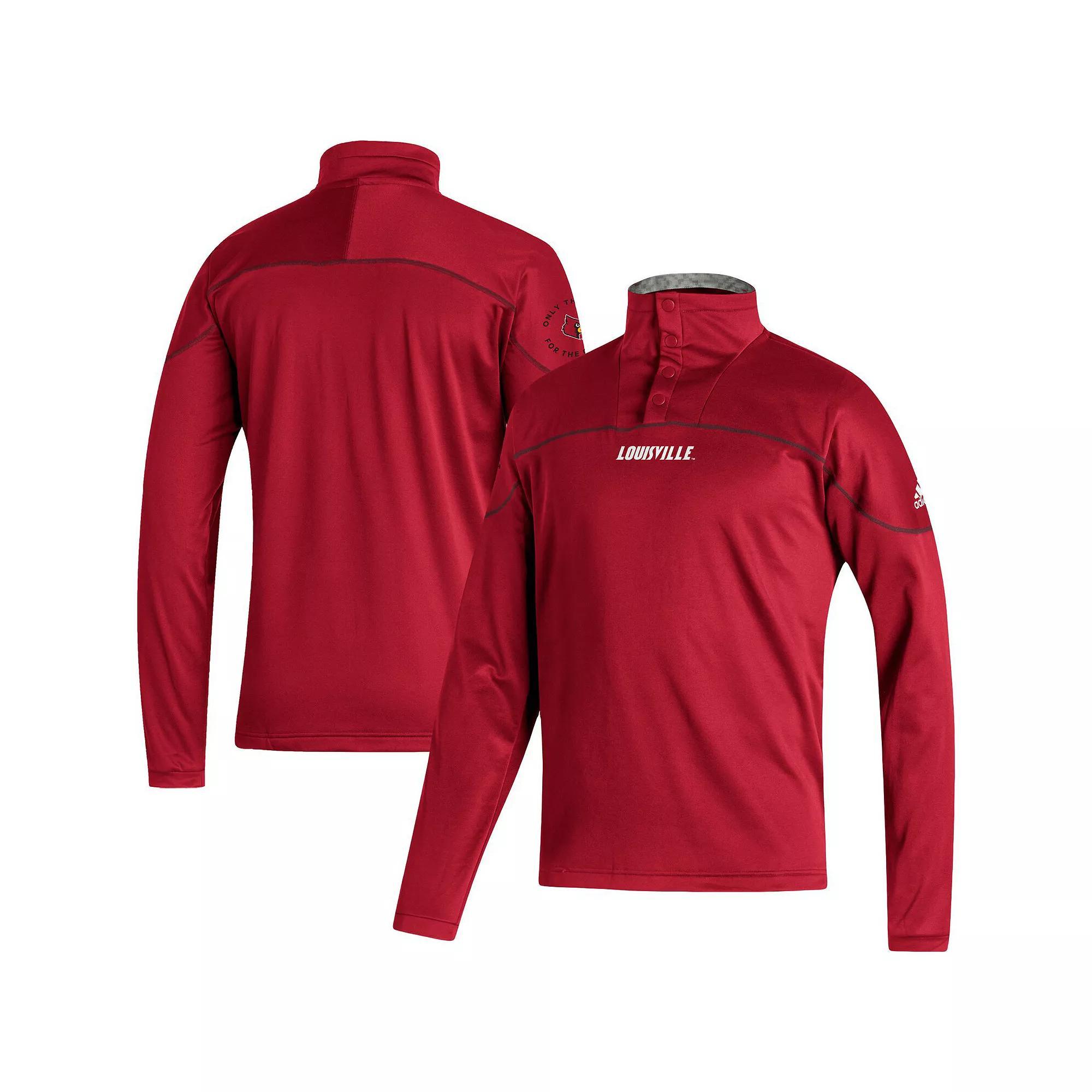 Men's adidas Red Louisville Cardinals AEROREADY Knit Quarter-Snap Jacket, Size: Small Product Image