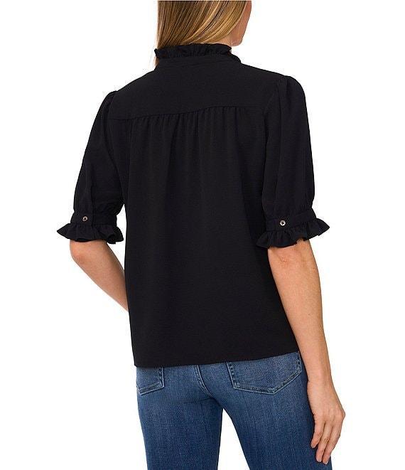 CeCe Ruffle V-Neck Elbow Sleeve Button Down Blouse Product Image