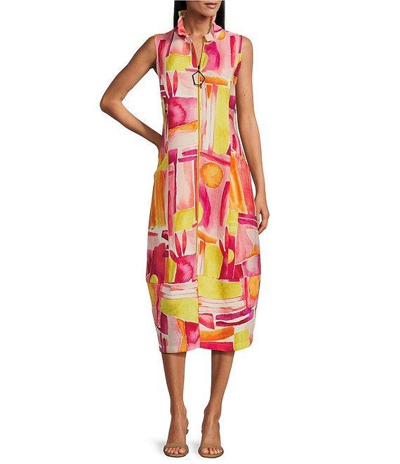 IC Collection Abstract Geo Print High Wire Collar Sleeveless Print Dress Product Image
