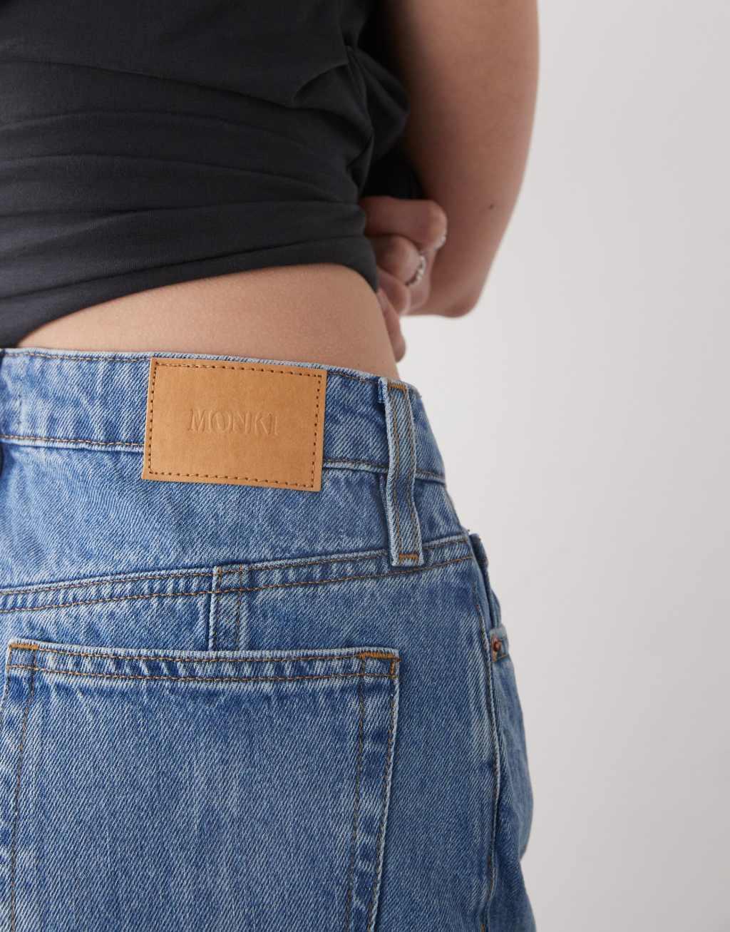 Monki western style denim maxi skirt in vintage blue wash  Product Image