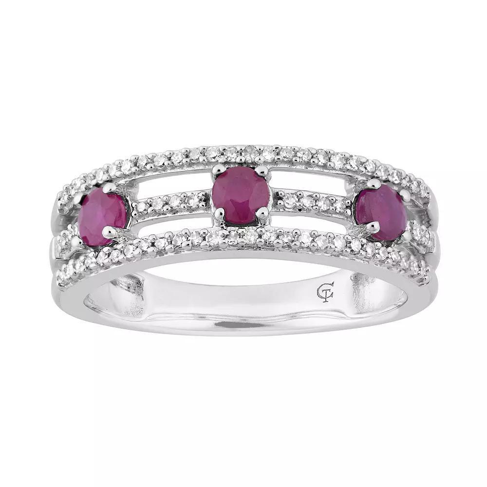 10k White Gold Ruby & 1/5 Carat T.W. Diamond 3-Stone Ring, Womens 10k Whgold Product Image