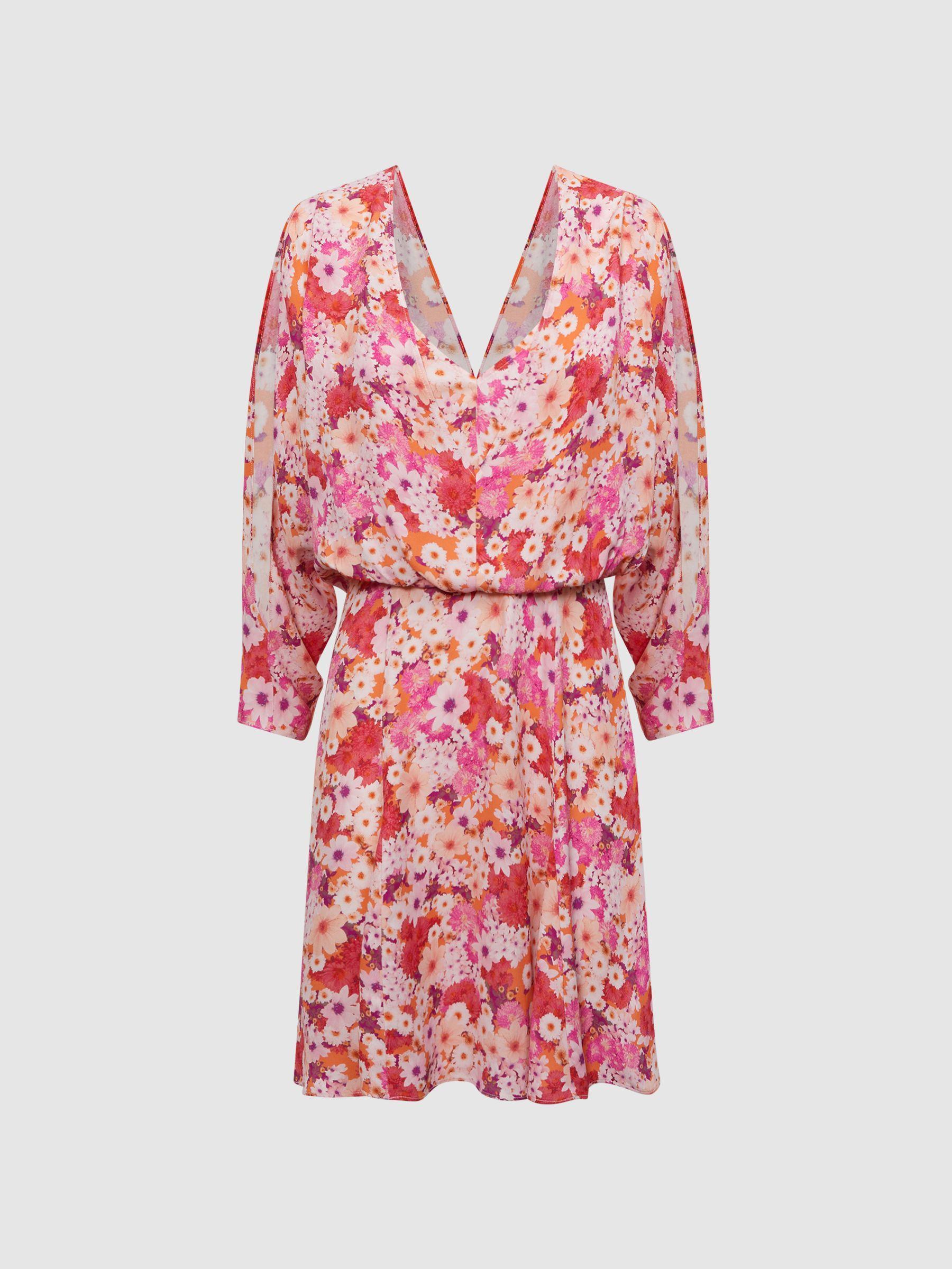 Open Back Split Sleeve Mini Dress in Pink Product Image