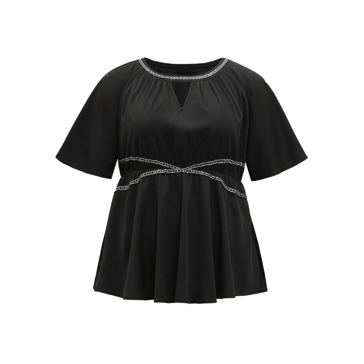Plus Size Black Halloween Chain Print Keyhole Flutter Sleeve Blouse Women Glamour Half Sleeve Round Neck Festival-Halloween Blouses BloomChic 26/4X Product Image