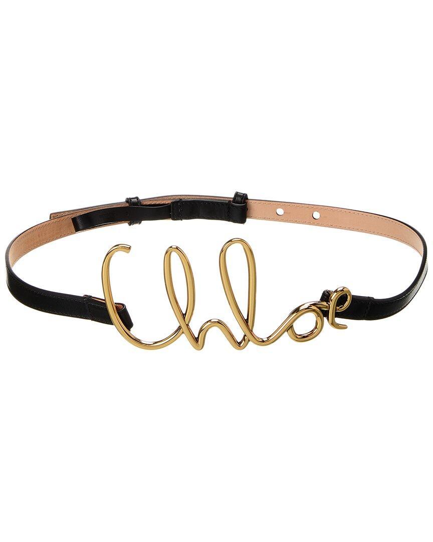 CHLOÉ Iconic Leather Belt Gold-tone Hardware In Black Product Image