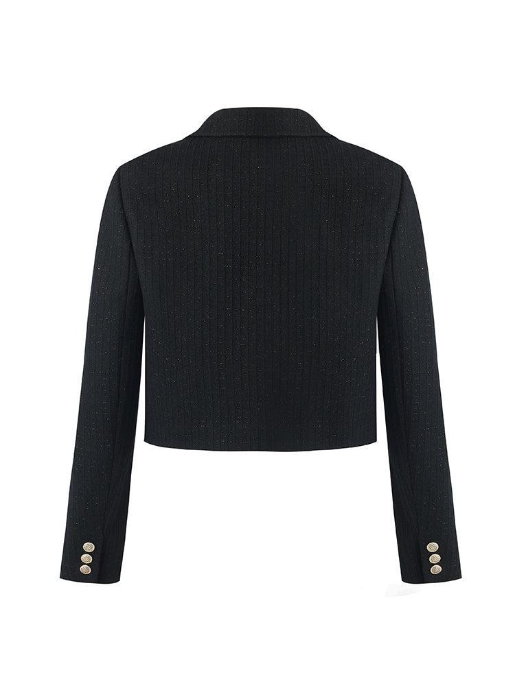 Vintage Single-Breasted V-Neck Women Crop Jacket Product Image