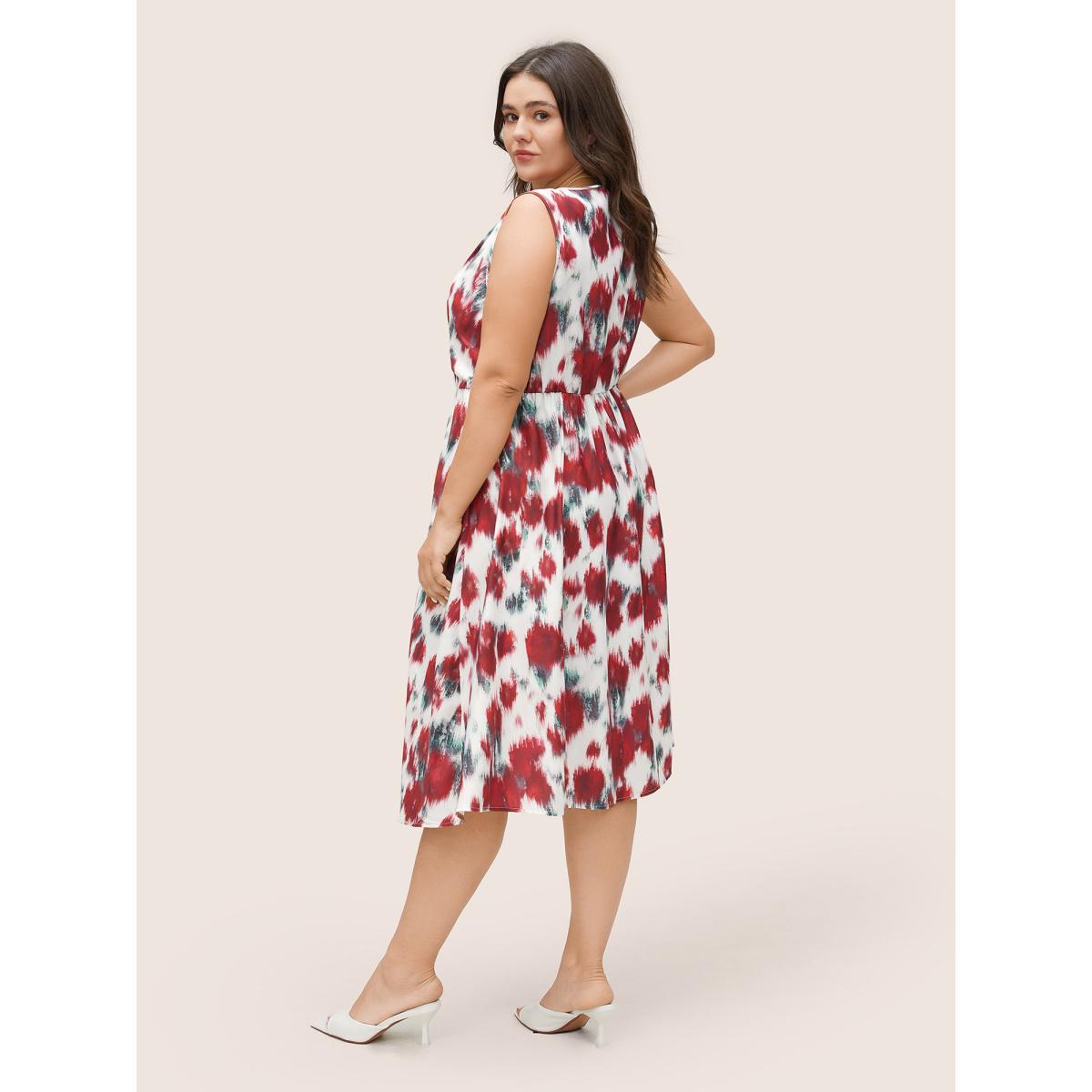 Plus Size Graphic Contrast Pocket Surplice Neck Tank Dress Multicolor Women Elegant Non Overlap Collar Sleeveless Curvy Midi Dress BloomChic 22-24/3X Product Image