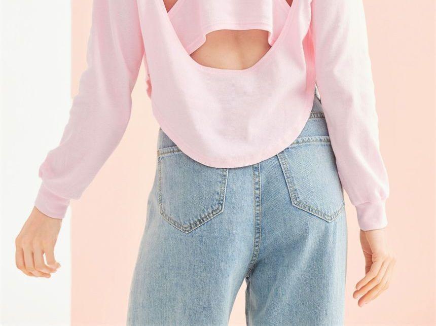 Eco-Friendly Long-Sleeve Open-Back Hoodie Product Image