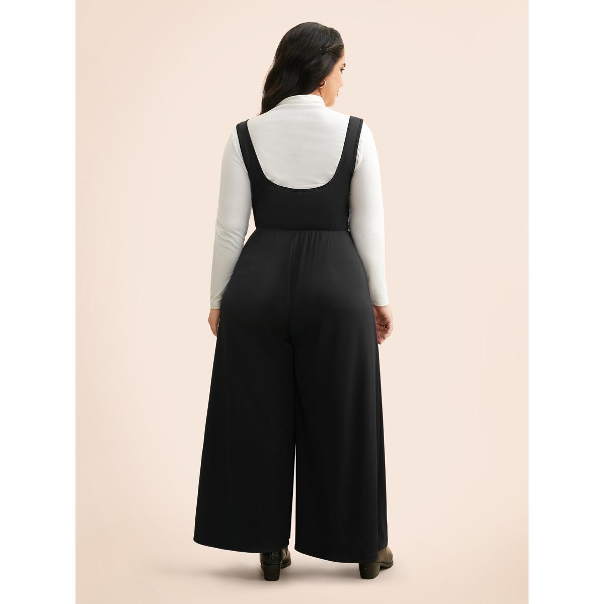 Plus Size Black Solid Slightly Stretchy Pocket Jumpsuit Women Elegant Sleeveless Non Everyday Loose Jumpsuits BloomChic 18-20/2X Product Image