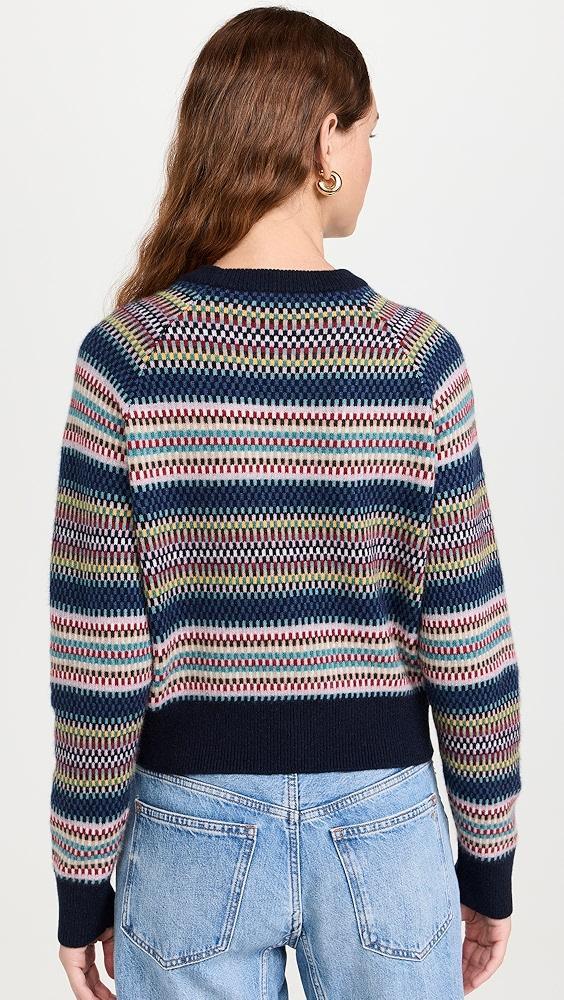 White + Warren Cashmere Striped Multi Check Sweatshirt | Shopbop Product Image