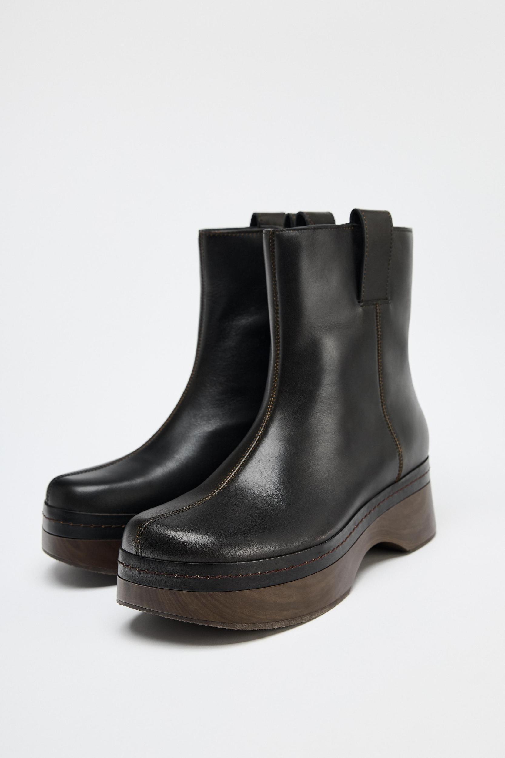 LEATHER PLATFORM ANKLE BOOTS Product Image