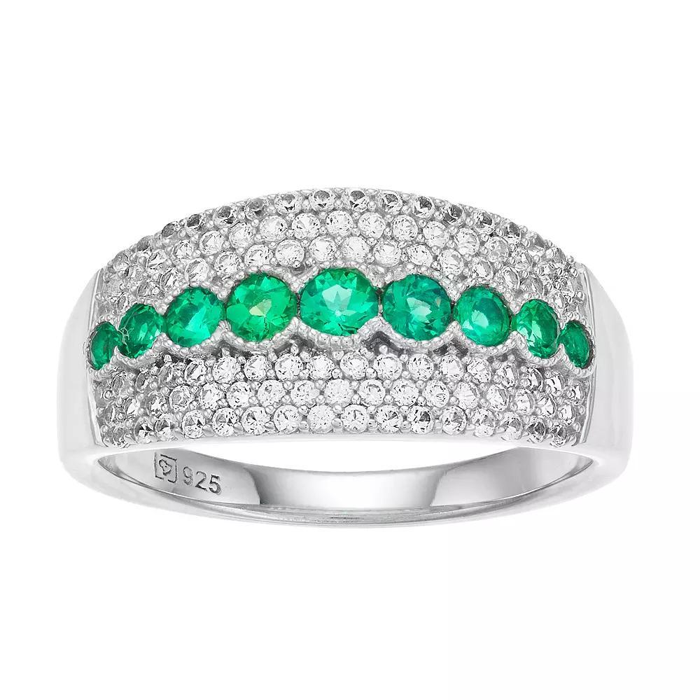 Sterling Silver Lab-Created Emerald & Lab-Created White Sapphire Ring, Women's, Size: 6 Product Image