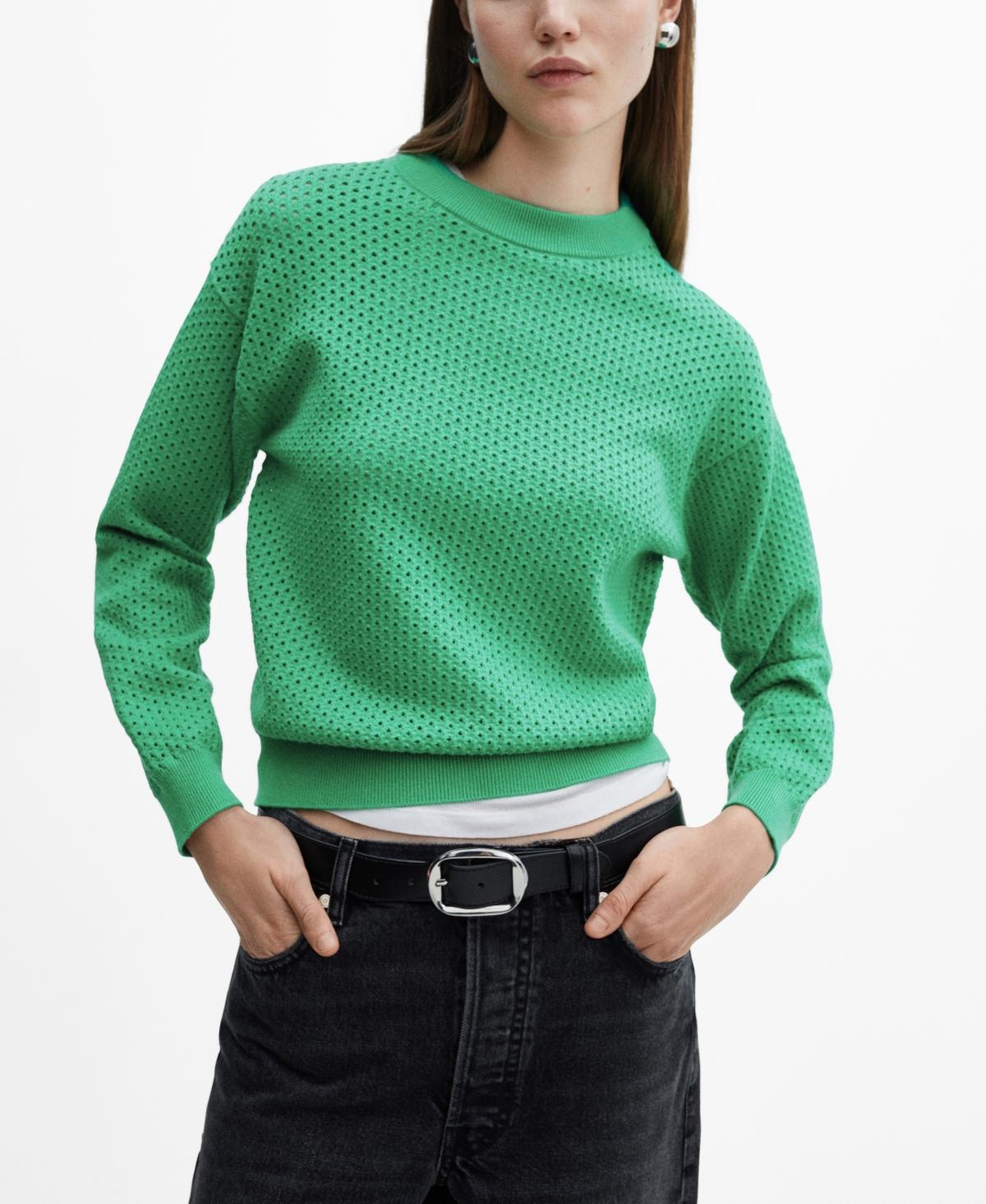 Mango Womens Round-Neck Openwork Sweater Product Image