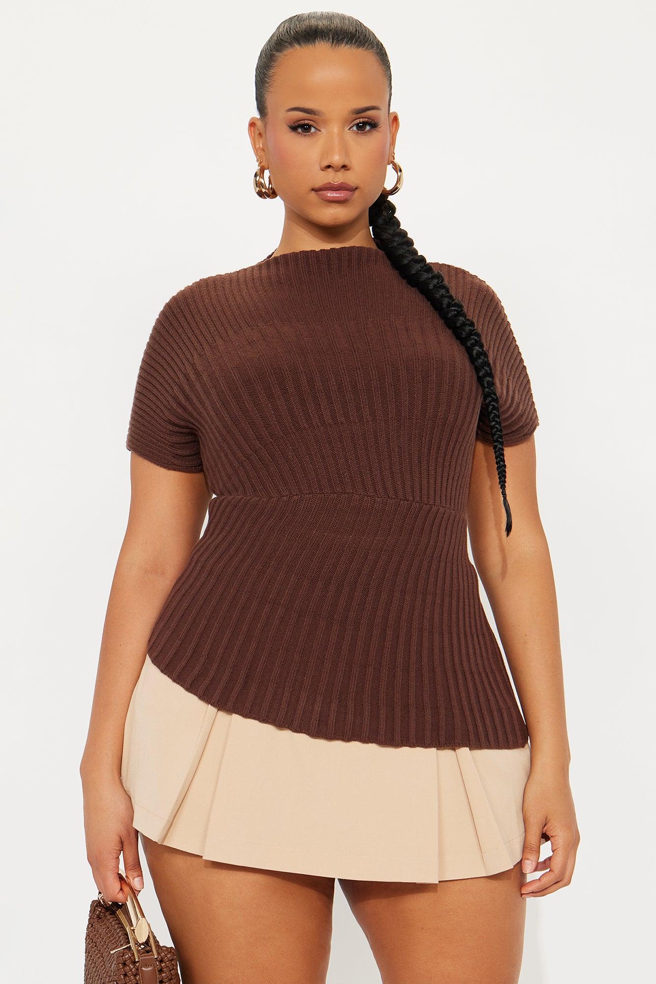 Aurora Mock Neck Sweater Top - Chocolate Product Image