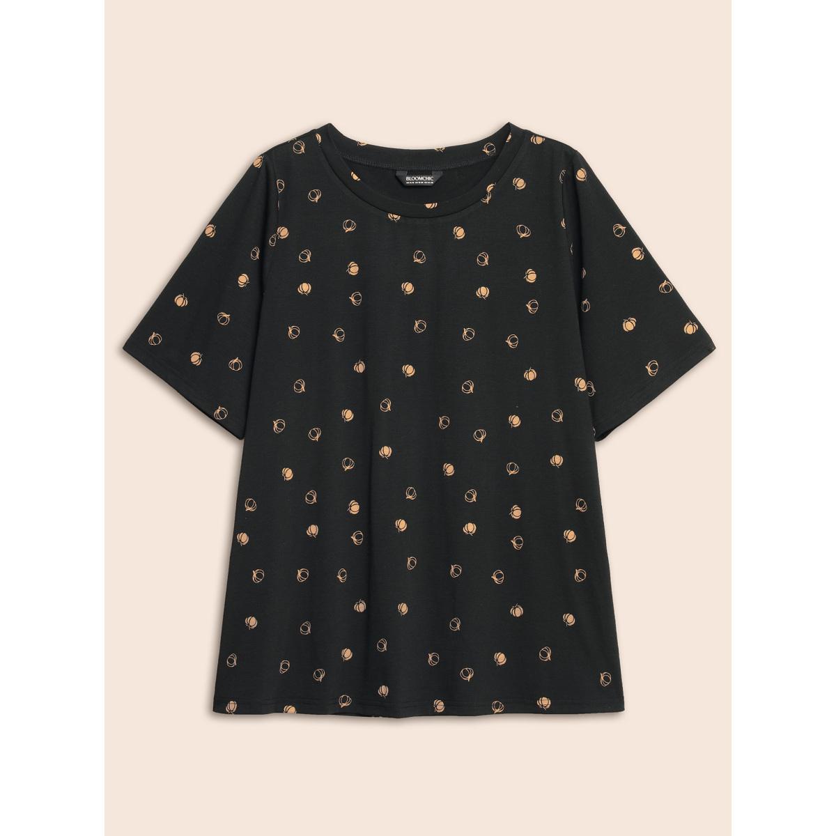 Plus Size Halloween Pumpkin Print Crew Neck T-shirt Black Women Casual Printed Graphic-Halloween Round Neck Festival-Halloween T-shirts BloomChic 18-20/2X Product Image