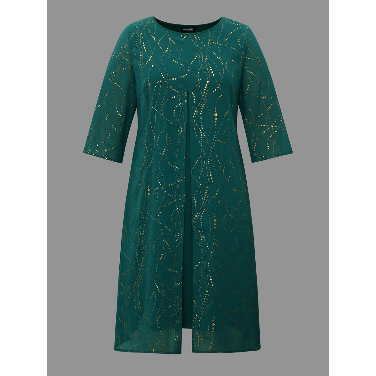 Plus Size Glitter 2-In-1 Layered Dress DarkGreen Women Cocktail Overlapping Party Curvy Bloomchic 10/M Product Image