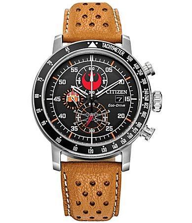 Citizen Mens Eco-Drive Star Wars Rebel Pilot Stainless Steel Chronograph Brown Leather Strap Watch Product Image