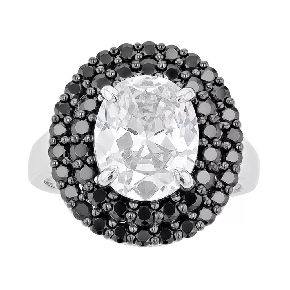 SIRI USA by TJM Sterling Silver Oval White Cubic Zirconia & Black Cubic Zirconia Ring, Women's, Size: 8 Product Image