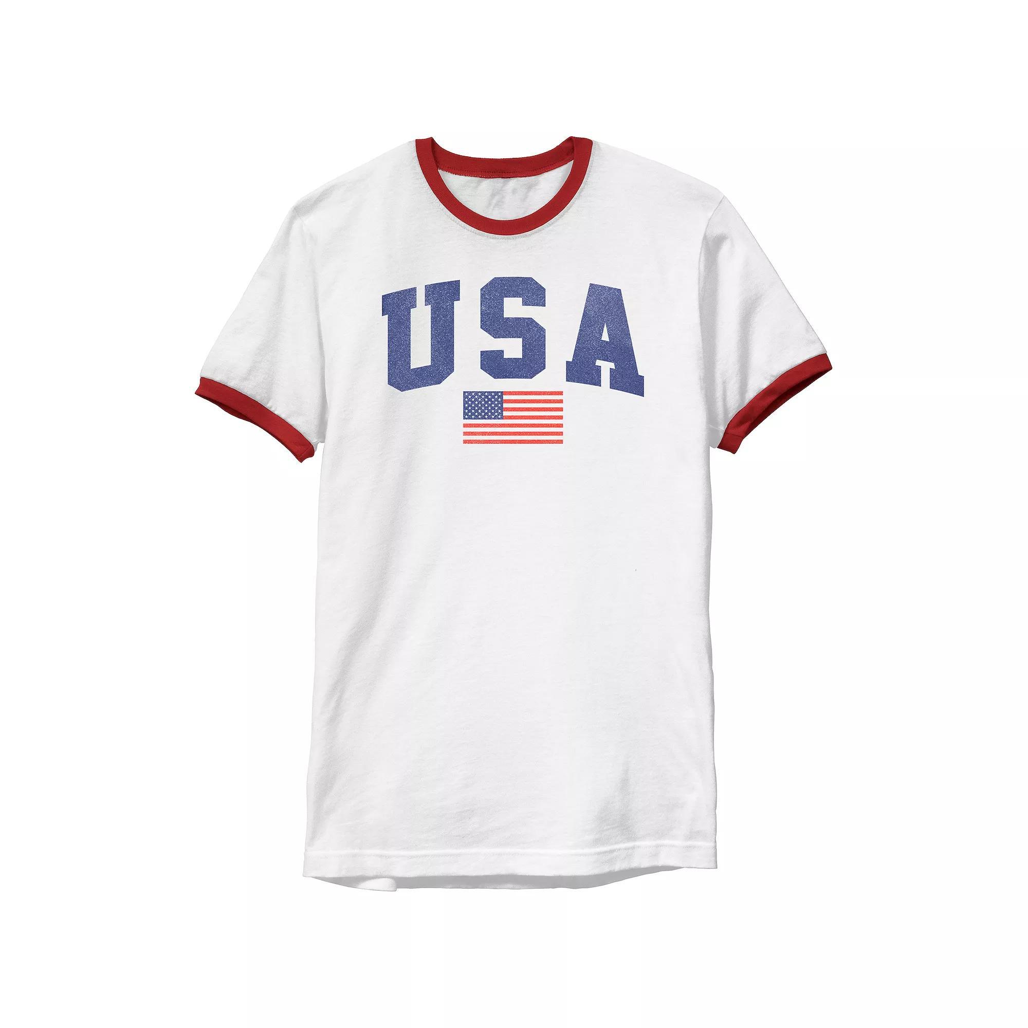Mens USA Flag Ringer Graphic Tee Product Image