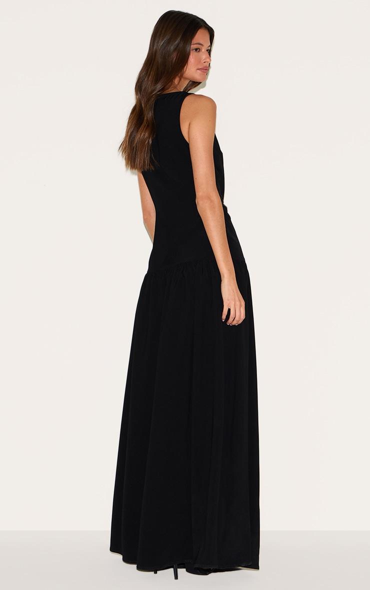Black Woven Button Dropped Waist Maxi Dress Product Image