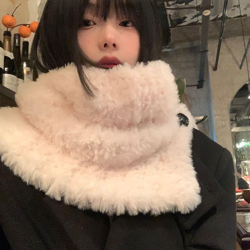 Plain Buttoned Fluffy Scarf Product Image