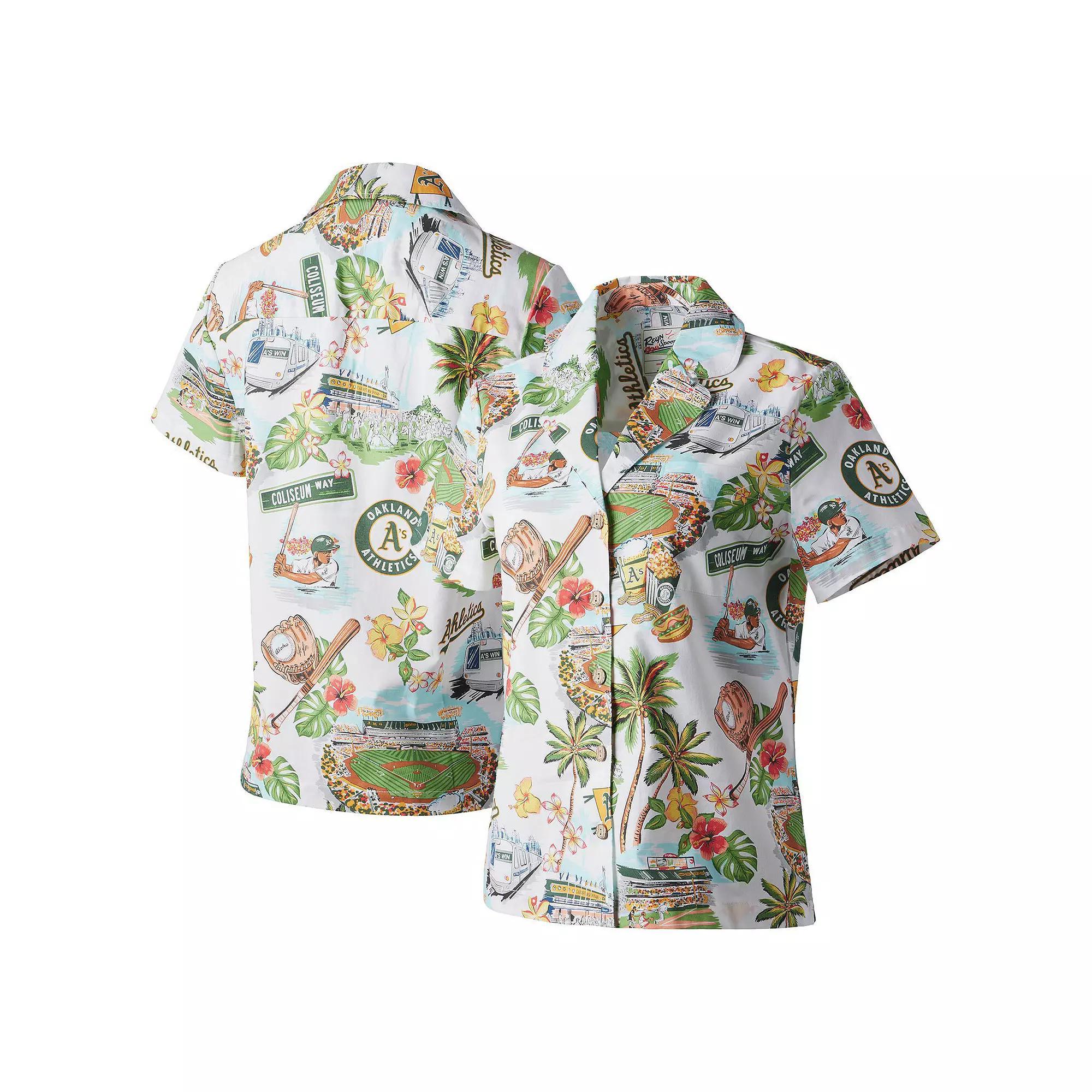 Women's Reyn Spooner White Oakland Athletics Scenic Camp Button-Up Shirt, Size: Small Product Image