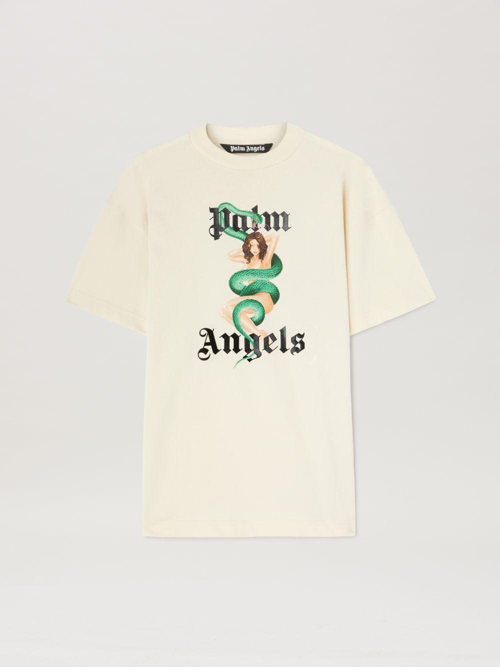 Pin up T-shirt in  0b10 ivory - black  - Palm Angels® Official  Product Image