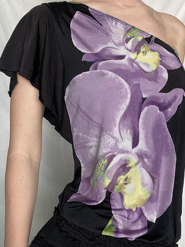 Vintage One Shoulder Short Sleeve Tee Product Image