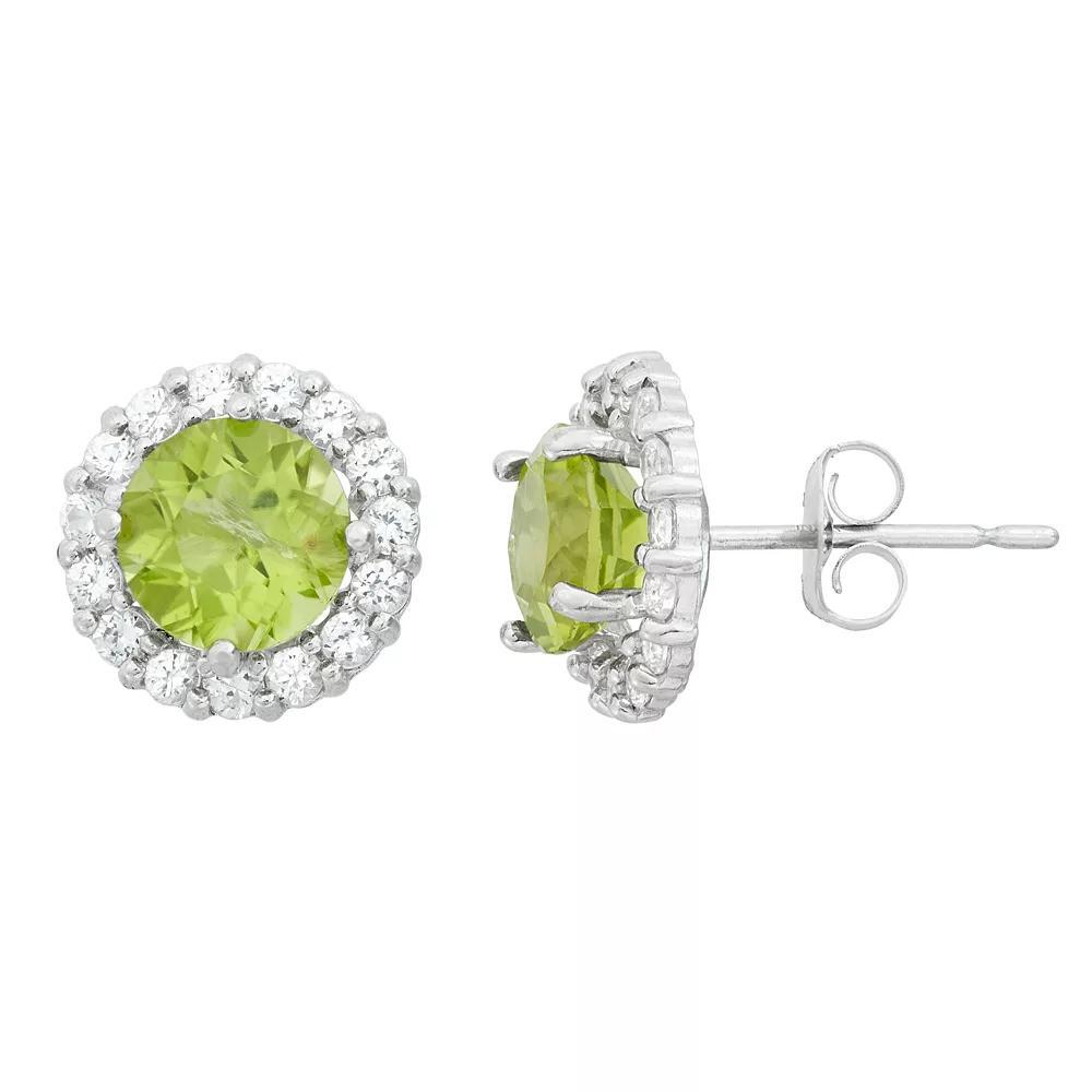 Designs by Gioelli Peridot & White Topaz 10k White Gold Halo Stud Earrings, Women's, Green Product Image