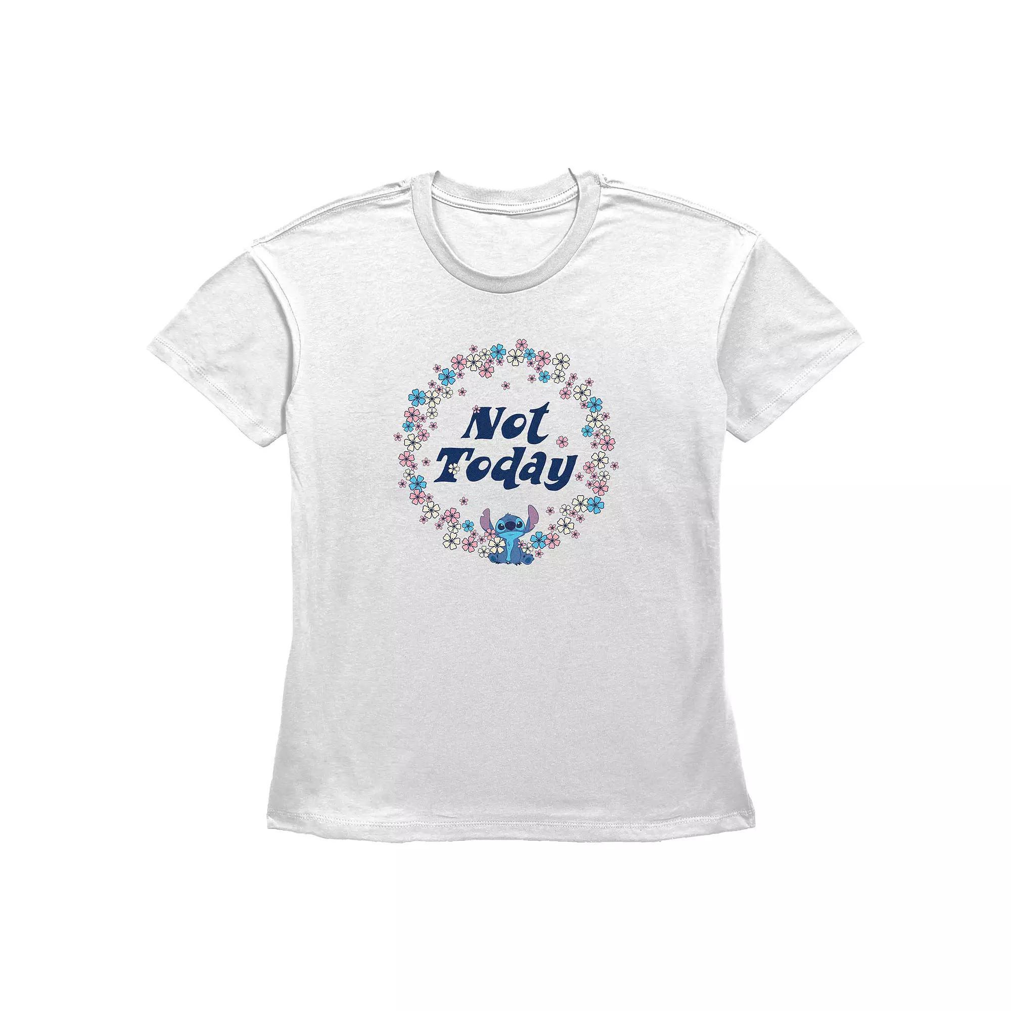 Disneys Lilo & Stitch Not Today Floral Wreath Womens Graphic Tee Product Image