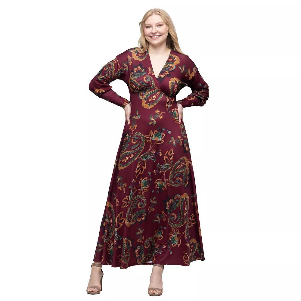 Women's 24Seven Comfort Apparel Bishop Sleeve A-Line Maxi Dress, Size: Small, Red Team Product Image
