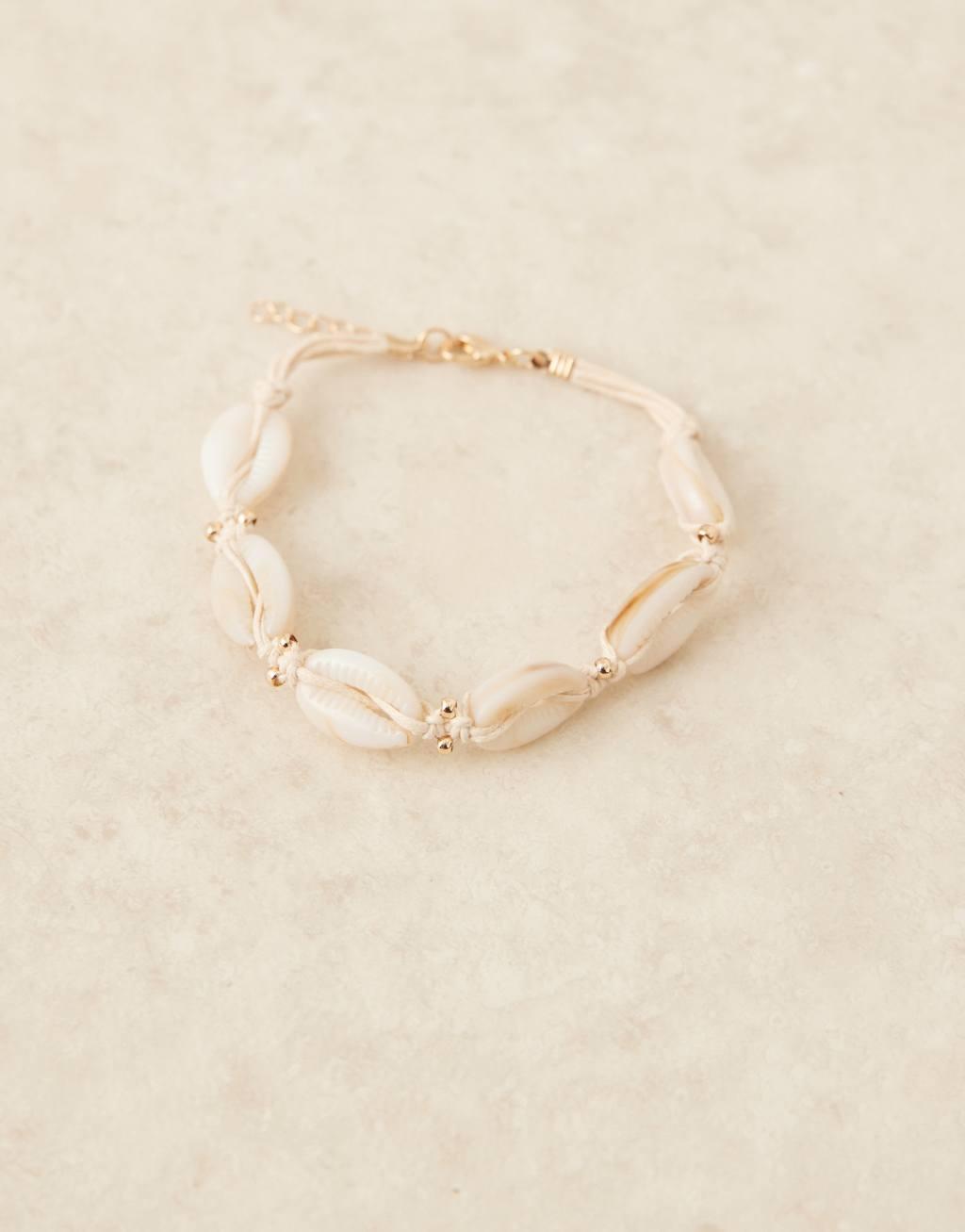ASOS DESIGN anklet with faux shell and gold bead design Product Image