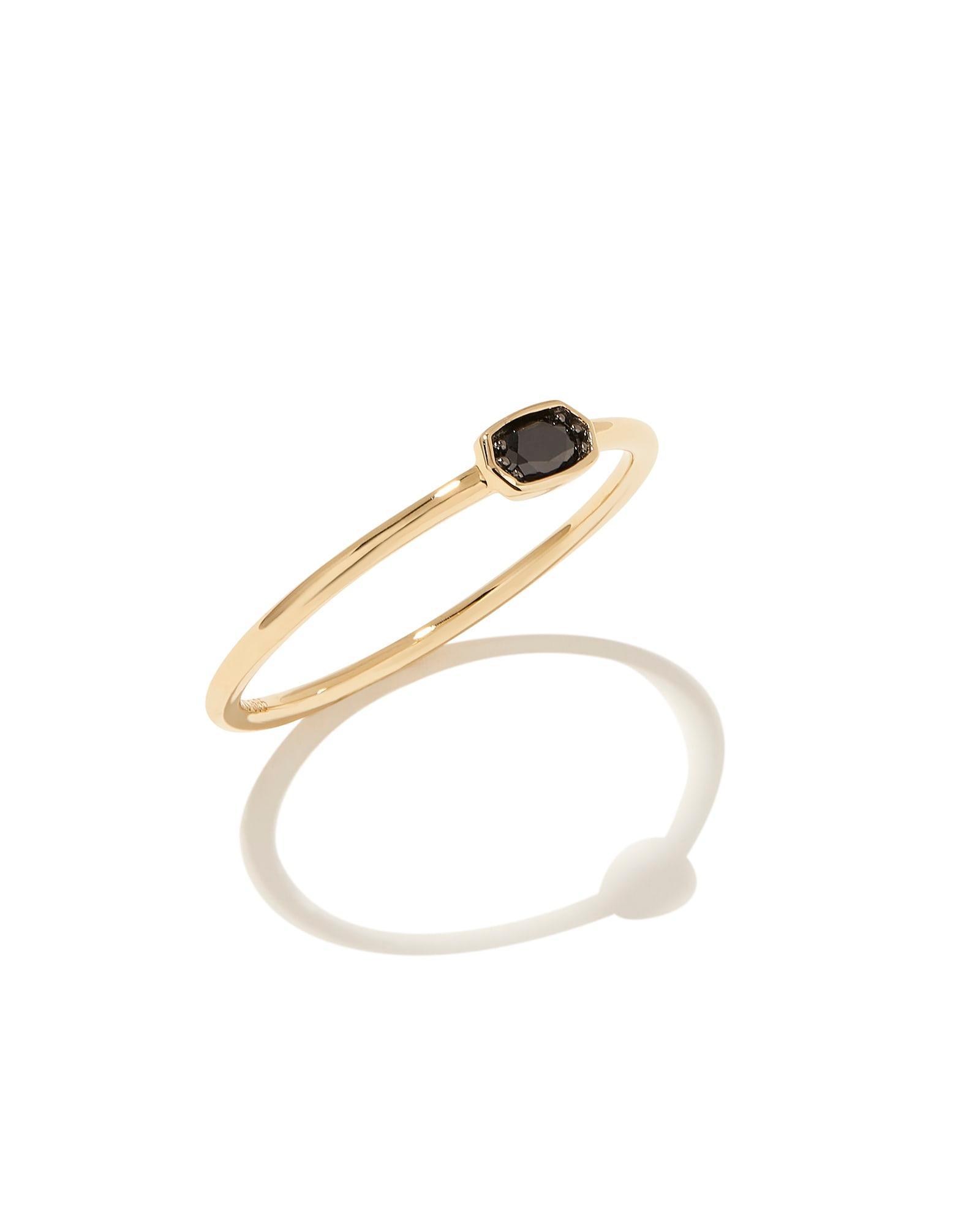 Marisa 14k Yellow Gold Oval Solitaire Band Ring in Black Diamond Product Image