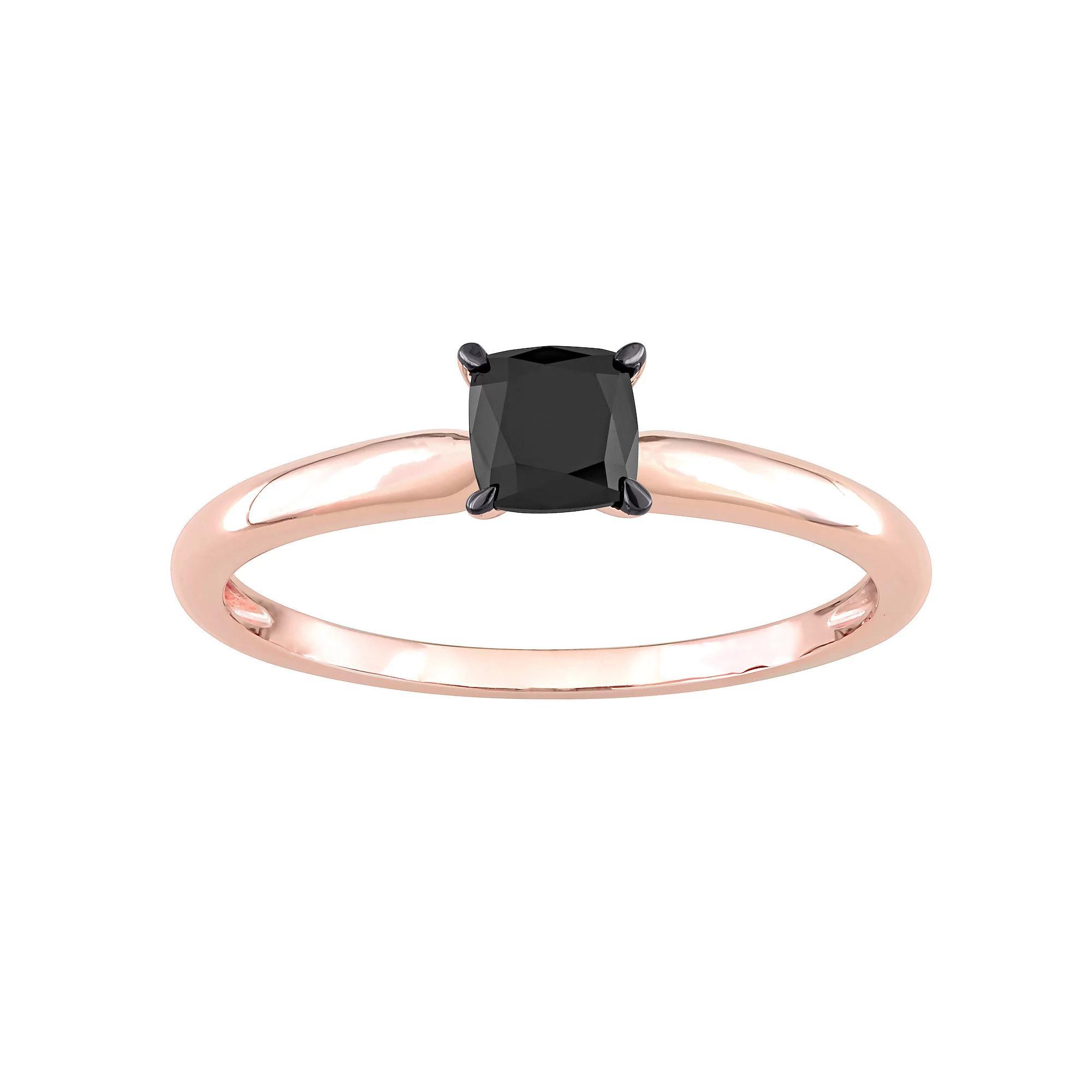 Stella Grace 14k Rose Gold 1/2 Carat T.W Cushion Cut Black Diamond Solitaire Engagement Ring, Women's, Size: 7.50 Product Image