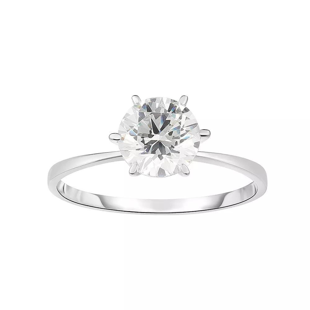 14k White Gold Cubic Zirconia Solitaire Ring, Womens Sterling Product Image