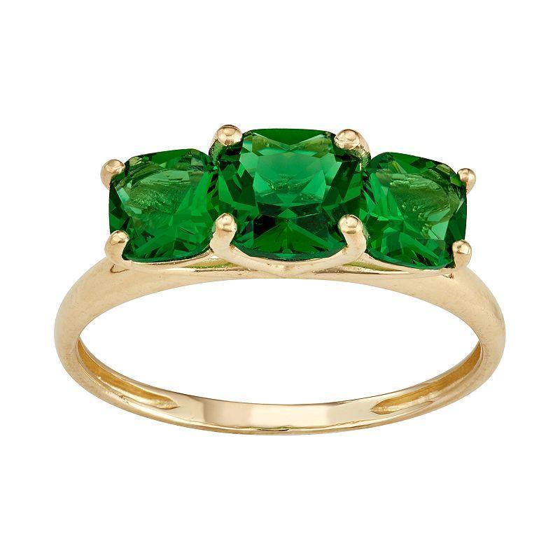 Designs by Gioelli 10k Gold 3-Stone Cushion Ring, Women's, Size: 9, Peridot Product Image