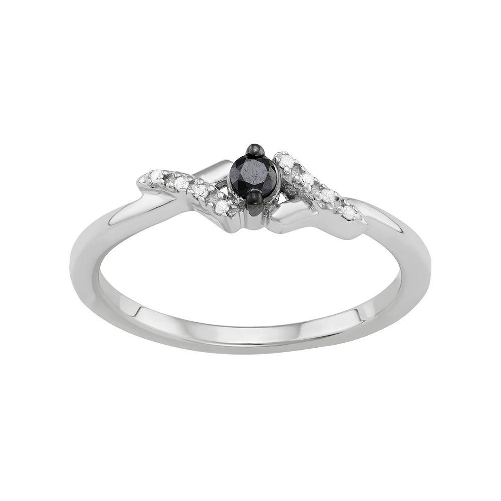 Jewelexcess Sterling Silver 1/10 Carat T.W. Black & White Diamond Bypass Ring, Women's, Size: 6 Product Image