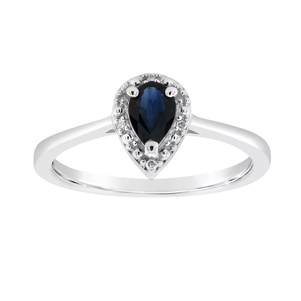Celebration Gems Sterling Silver Pear-Shaped Genuine Sapphire Diamond Accent Frame Ring, Women's, Size: 10, Blue Product Image