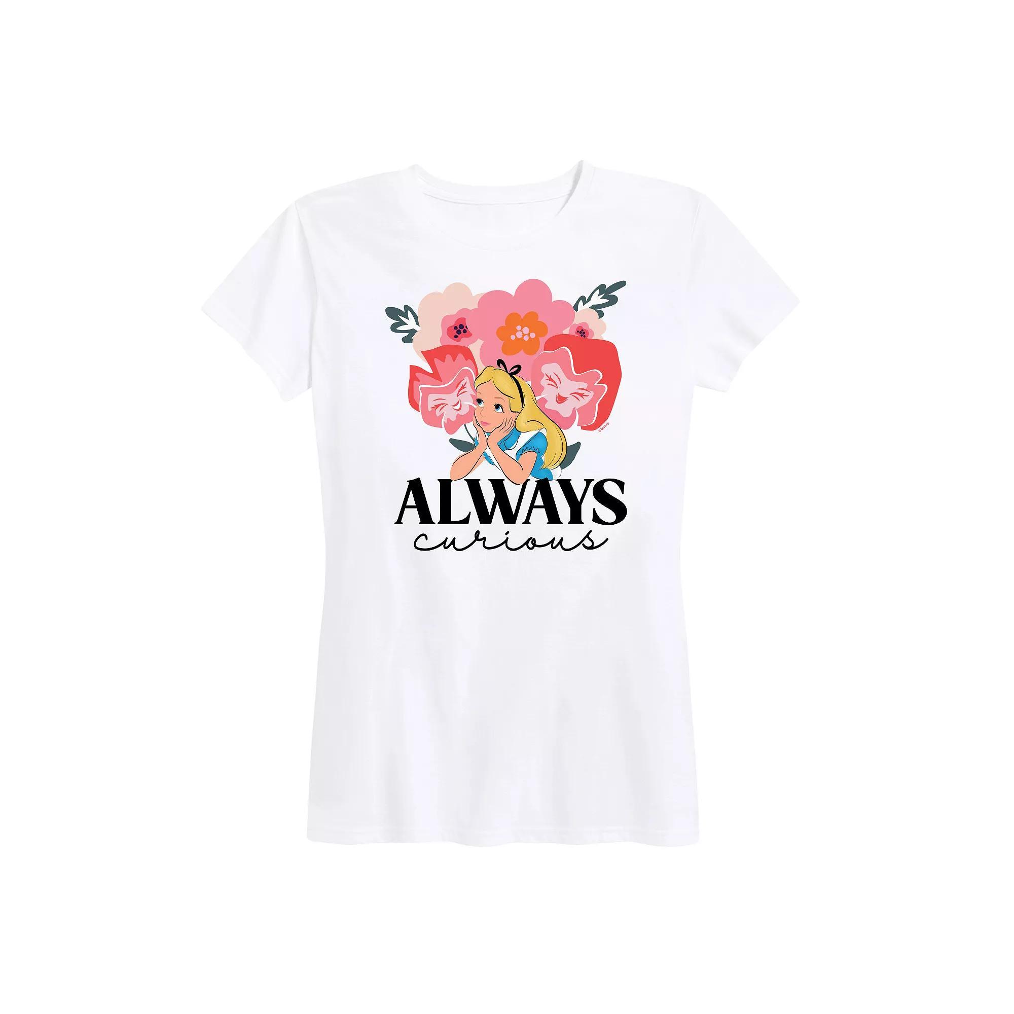 Disneys Alice in Wonderland Womens Always Curious Graphic Tee, Girls Grey Gray Product Image