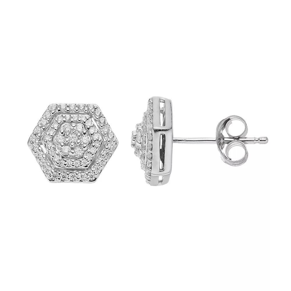 Simply Vera Vera Wang 10th Anniversary Sterling Silver 1/3 Carat T.W. Diamond Flower Hexagon Stud Earrings, Women's Product Image