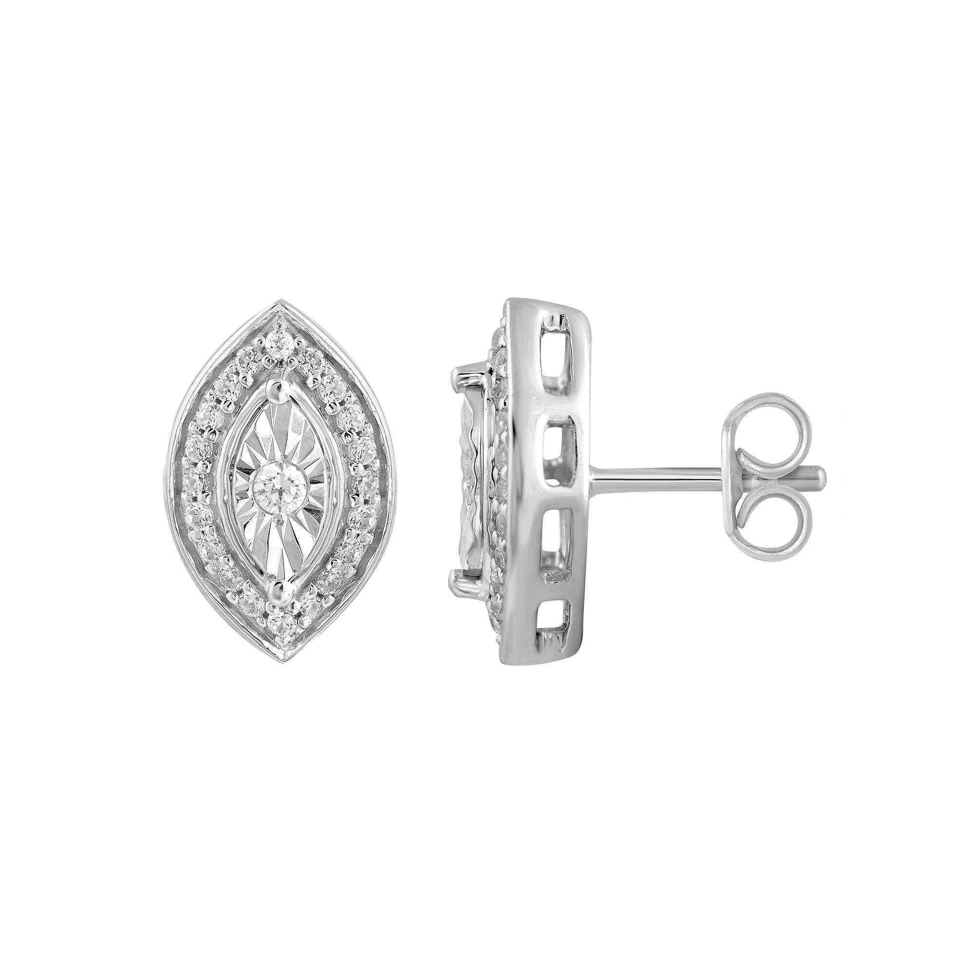 Sterling Silver 1/5 Carat T.W. Diamond Marquise Cluster Fashion Stud Earrings, Womens Product Image