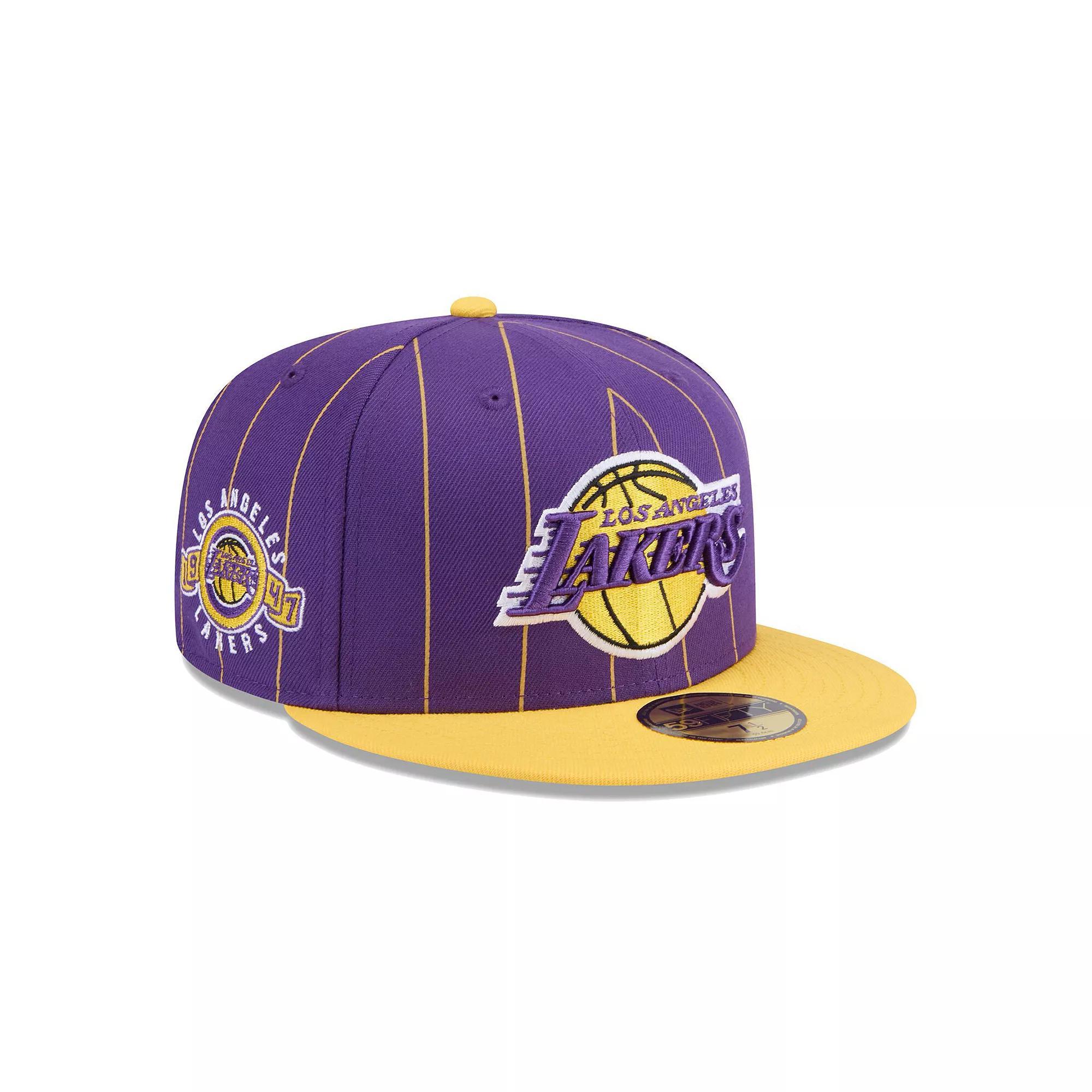 Men's New Era Purple/Gold Los Angeles Lakers Pinstripe Two-Tone 59FIFTY Fitted Hat, Size: 7 1/8 Product Image