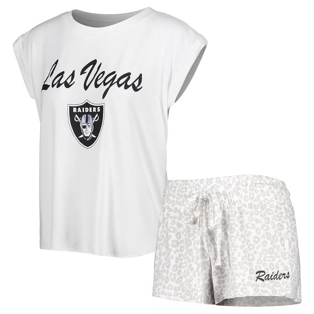 Women's Concepts Sport White/Cream Las Vegas Raiders Montana Knit T-Shirt & Shorts Sleep Set, Size: Medium, Lvr White Product Image