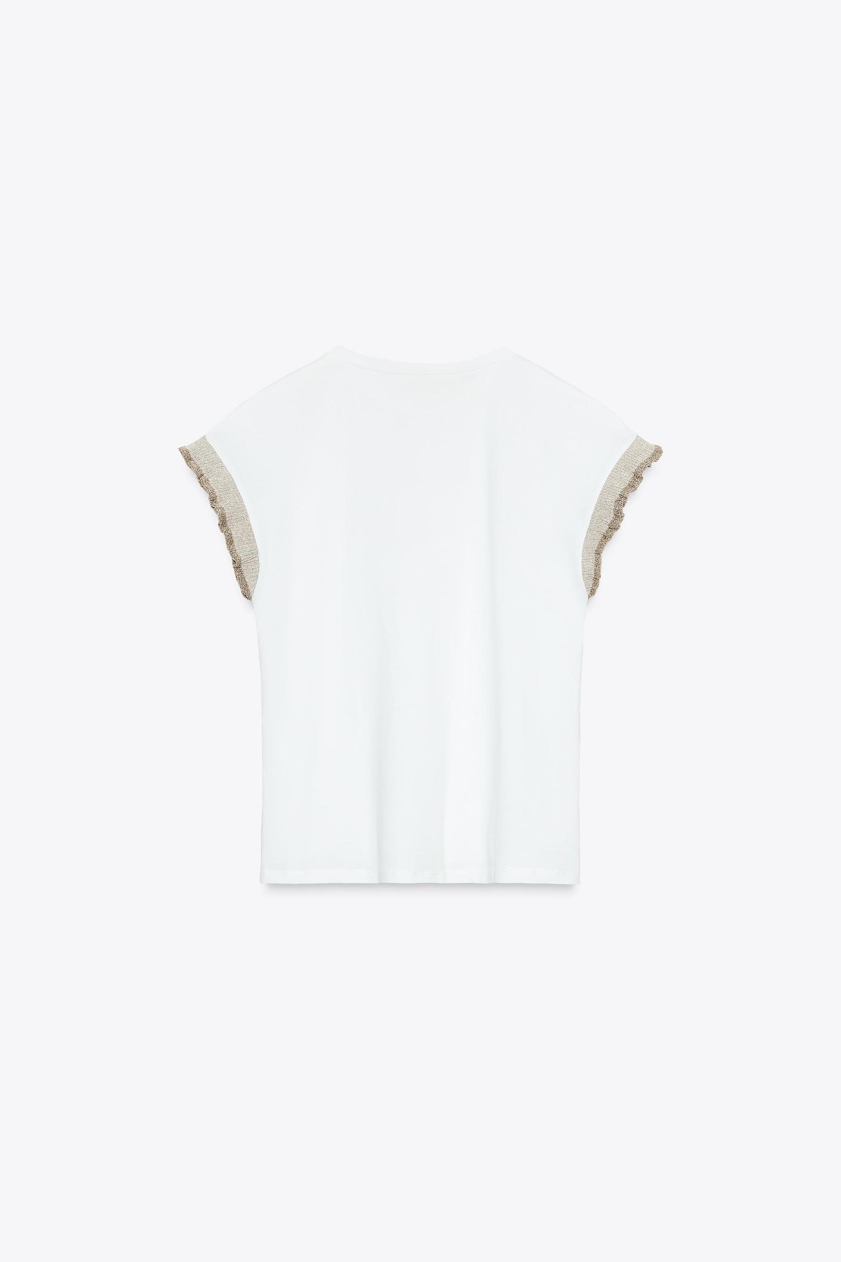 METALLIC THREAD RUFFLE T-SHIRT Product Image