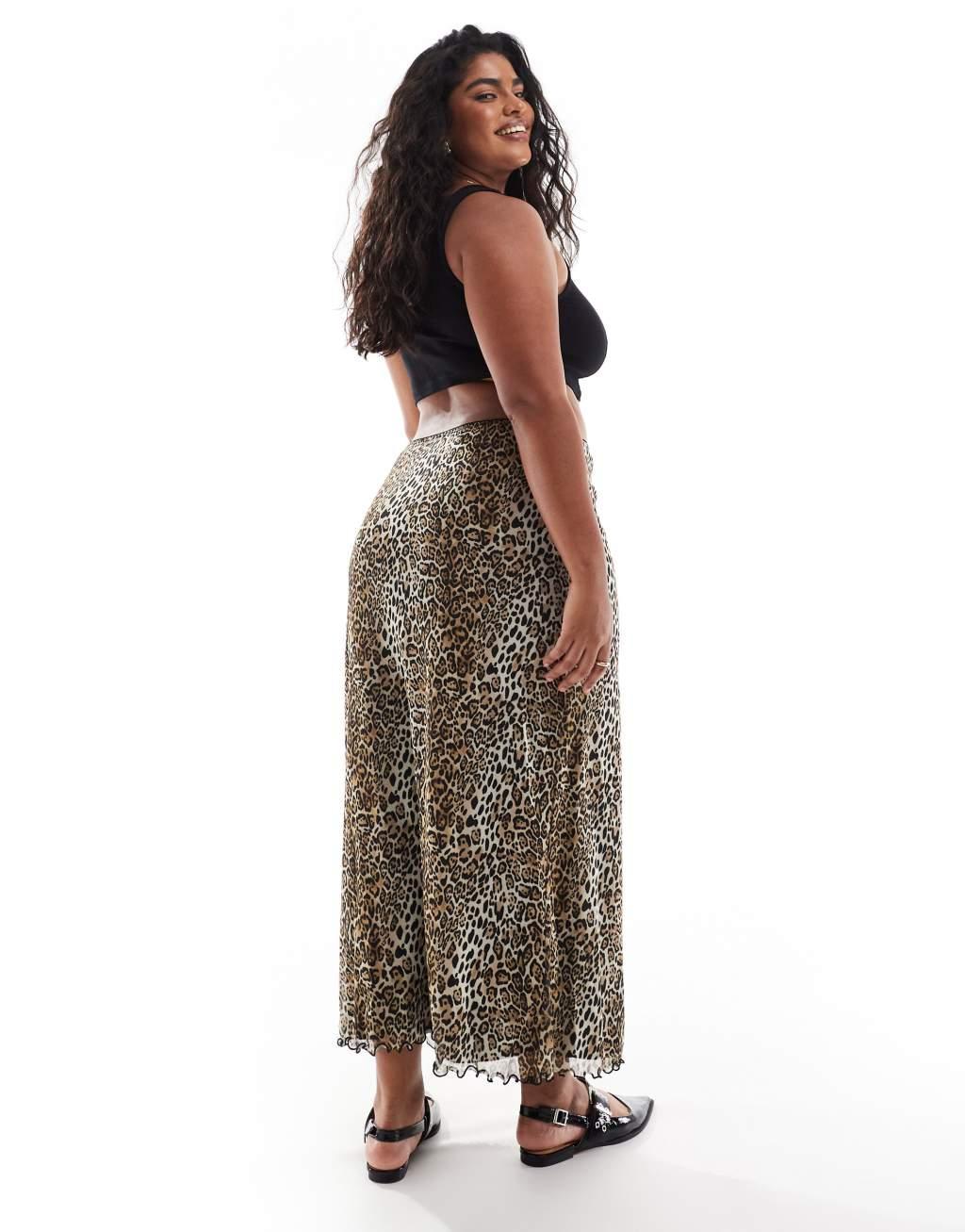 ASOS DESIGN Curve mesh midi skirt in leopard print Product Image