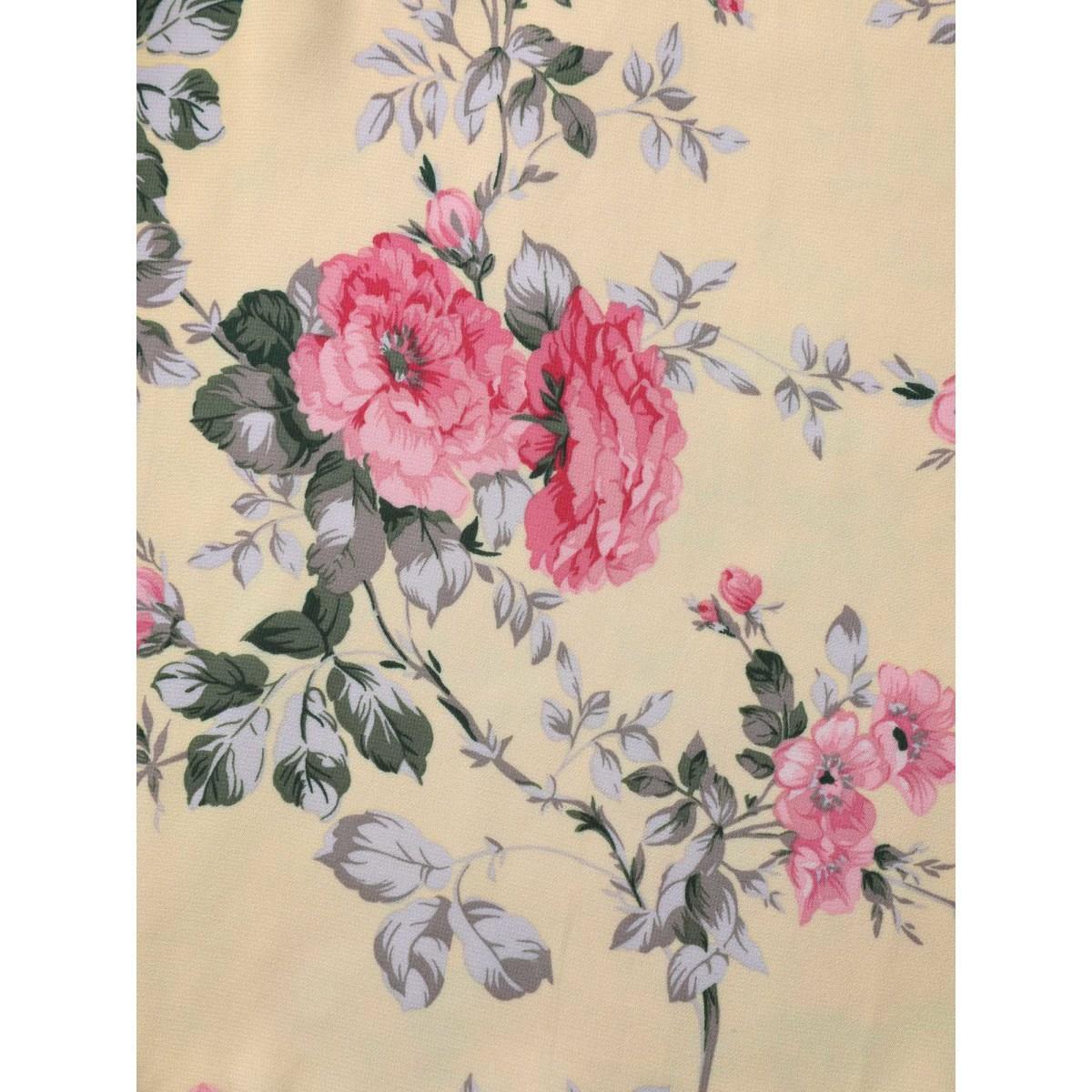 Plus Size Lightyellow Large Flower Print Layered Hem Blouse Women Short sleeve V-neck Everyday-Elegant Blouses BloomChic 18-20/2X Product Image