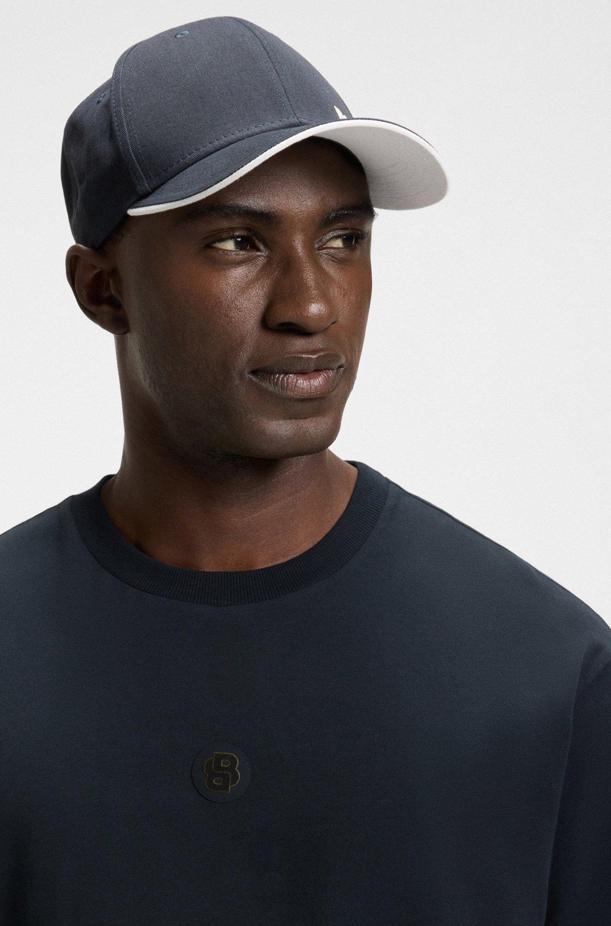BOSS - Stretch-cotton T-shirt with Double B monogram - Dark Blue Product Image
