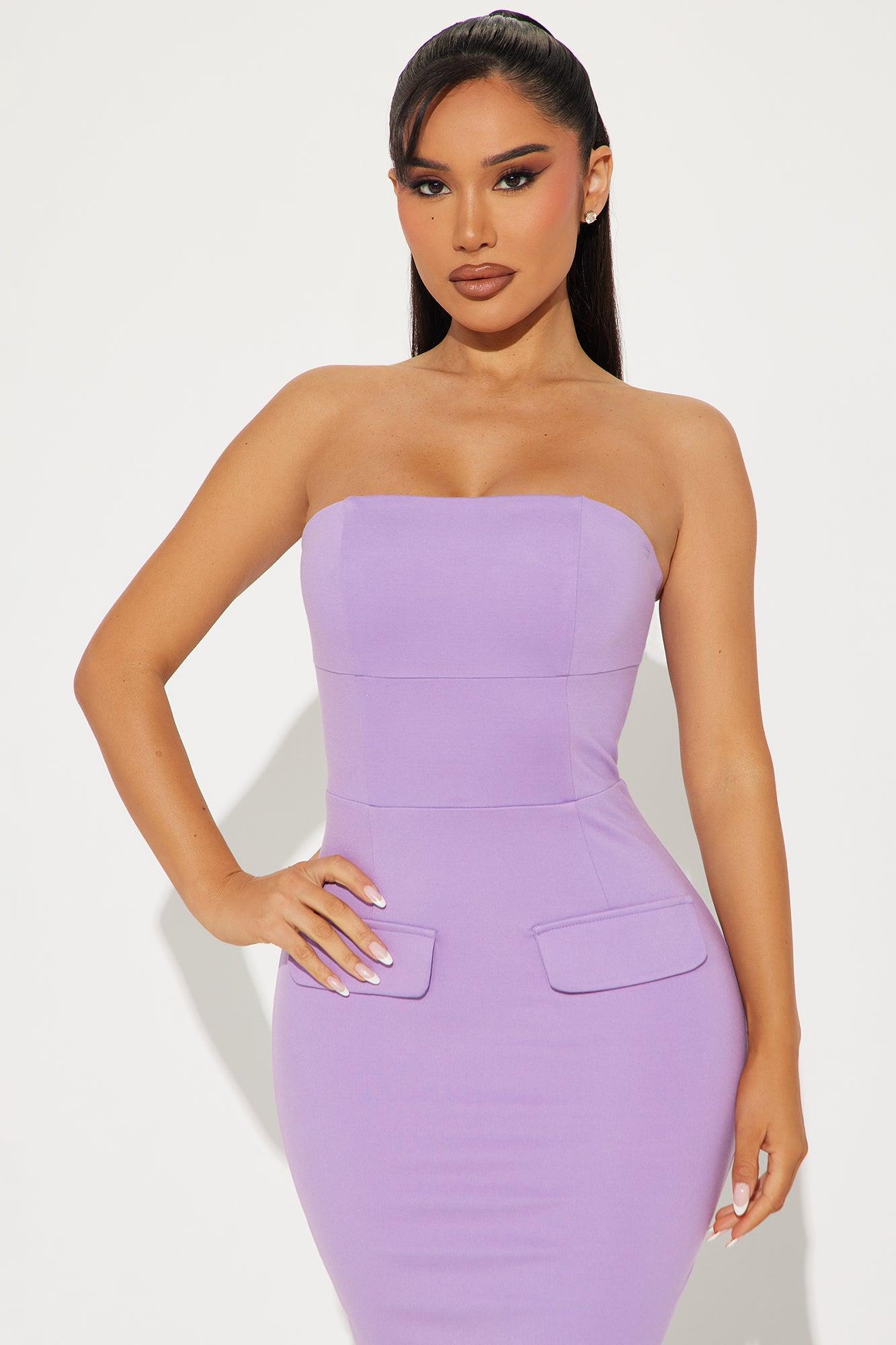 The Mia Strapless Ponte Maxi Dress - Lavender Product Image