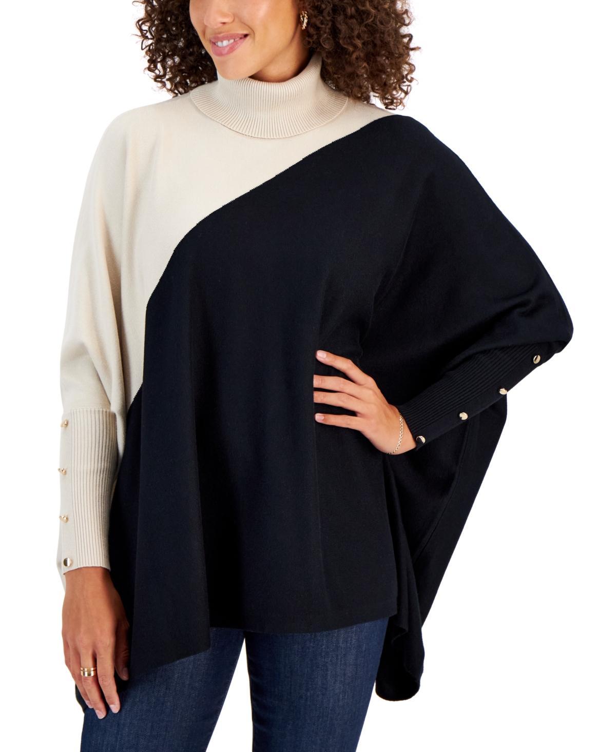 Jm Collection Petite Printed Poncho Turtleneck Sweater, Created for Macys Product Image