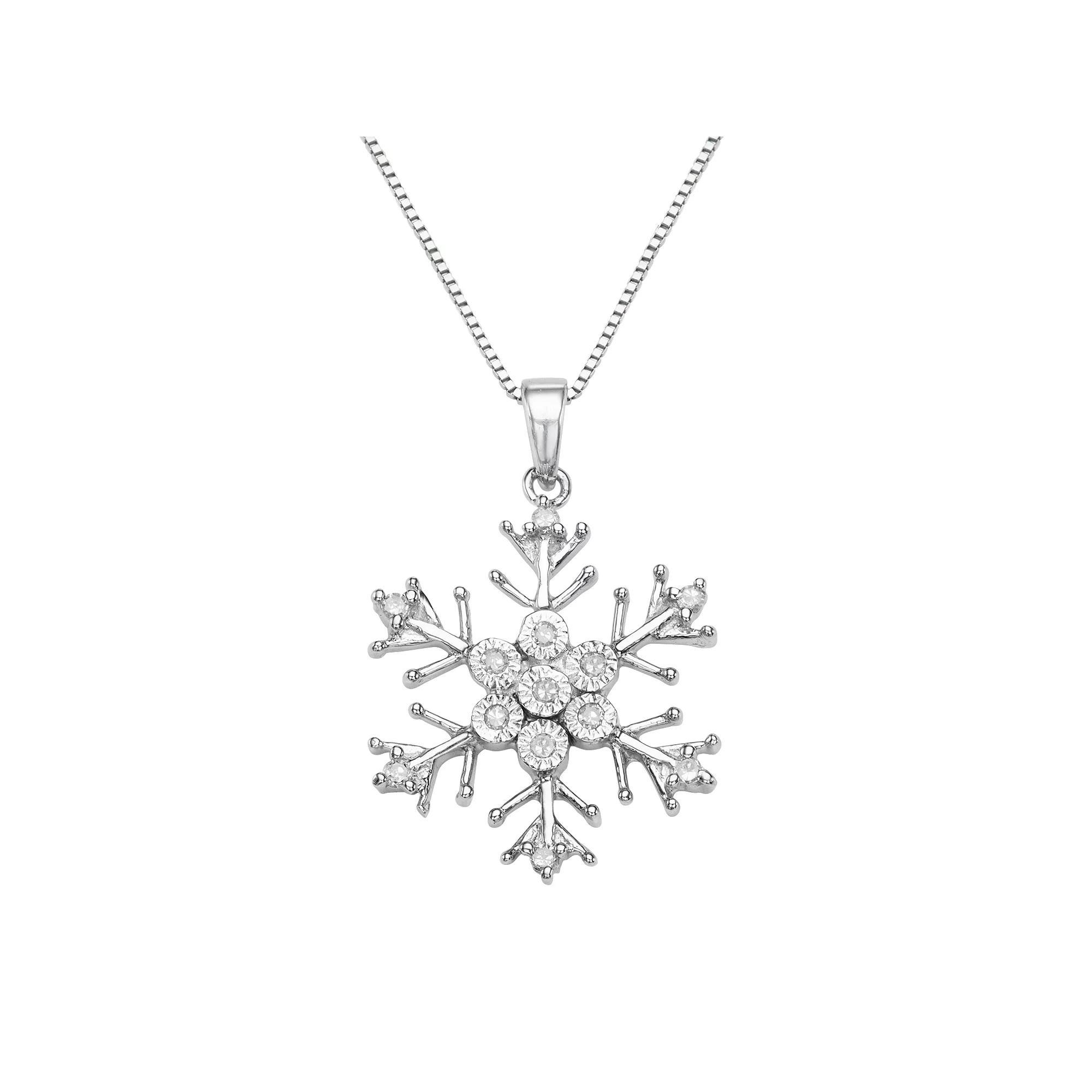 Sterling Silver 1/10 Carat T.W. Diamond Snowflake Pendant, Women's, Size: 18", White Product Image